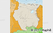 Shaded Relief Map of Suriname, political shades outside
