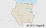 Shaded Relief Map of Suriname, single color outside, bathymetry sea, shaded relief sea