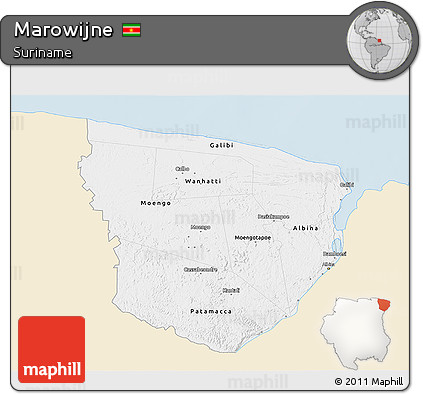 Classic Style 3D Map of Marowijne, single color outside