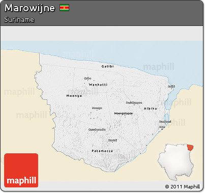 Classic Style 3D Map of Marowijne, single color outside