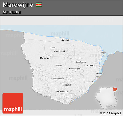 Gray 3D Map of Marowijne, single color outside
