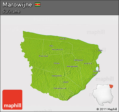 Physical 3D Map of Marowijne, cropped outside
