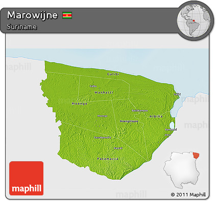 Physical 3D Map of Marowijne, single color outside