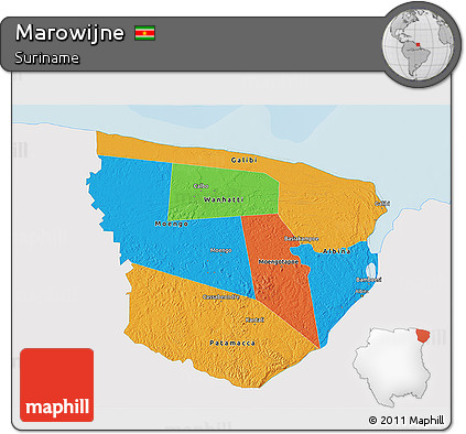 Political 3D Map of Marowijne, single color outside