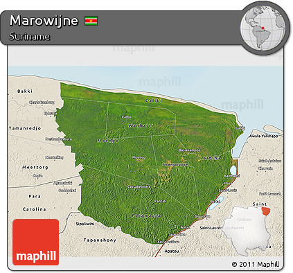 Satellite 3D Map of Marowijne, shaded relief outside