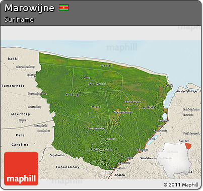 Satellite 3D Map of Marowijne, shaded relief outside