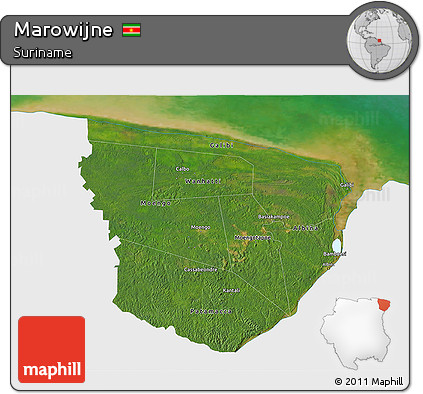 Satellite 3D Map of Marowijne, single color outside
