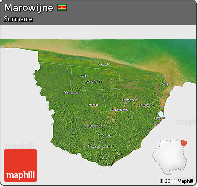 Satellite 3D Map of Marowijne, single color outside