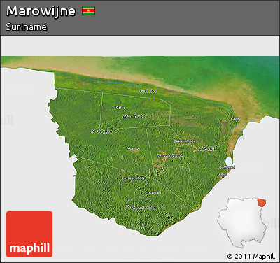 Satellite 3D Map of Marowijne, single color outside