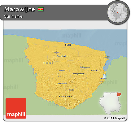 Savanna Style 3D Map of Marowijne, single color outside