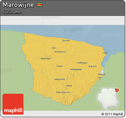 Savanna Style 3D Map of Marowijne, single color outside