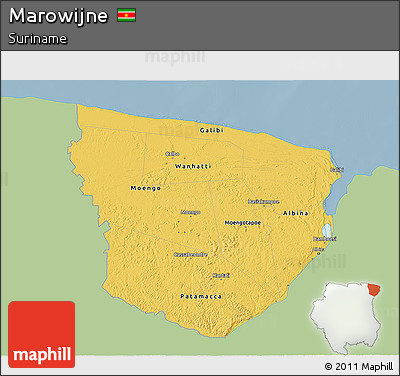 Savanna Style 3D Map of Marowijne, single color outside