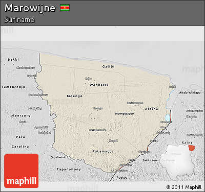 Shaded Relief 3D Map of Marowijne, desaturated