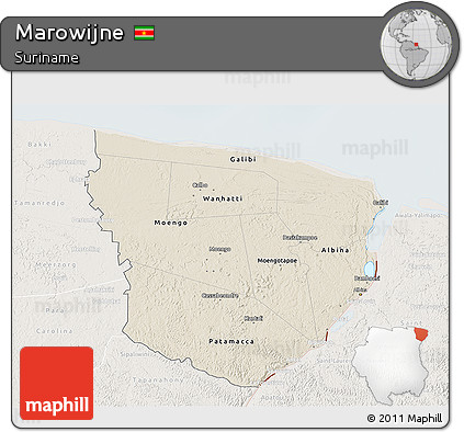 Shaded Relief 3D Map of Marowijne, lighten
