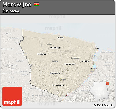 Shaded Relief 3D Map of Marowijne, lighten