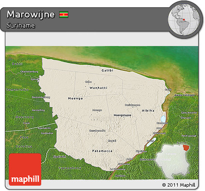 Shaded Relief 3D Map of Marowijne, satellite outside