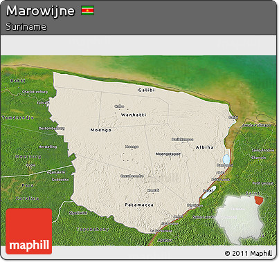Shaded Relief 3D Map of Marowijne, satellite outside