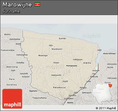 Shaded Relief 3D Map of Marowijne, semi-desaturated