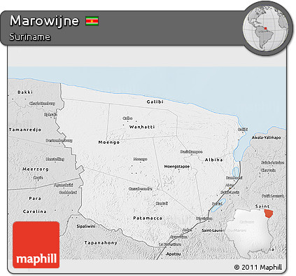 Silver Style 3D Map of Marowijne