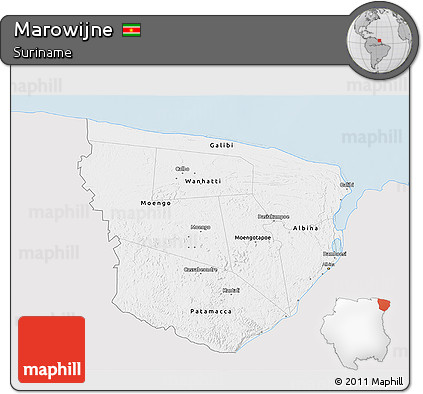 Silver Style 3D Map of Marowijne, single color outside
