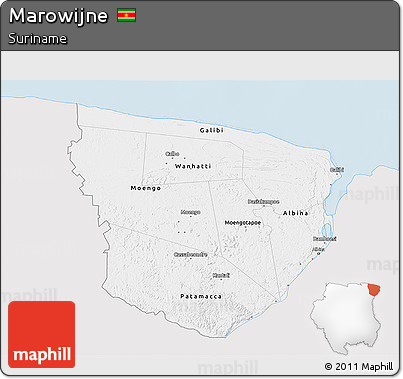 Silver Style 3D Map of Marowijne, single color outside