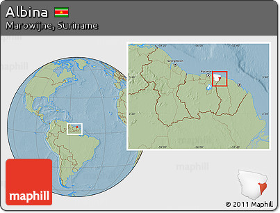 Savanna Style Location Map of Albina, highlighted parent region, within the entire country, hill shading