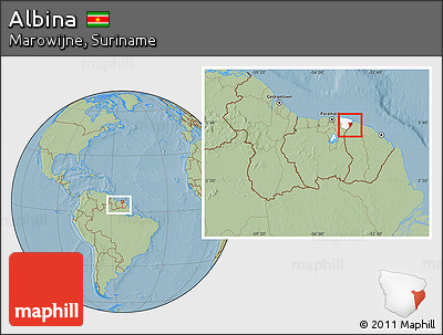 Savanna Style Location Map of Albina, highlighted parent region, within the entire country, hill shading