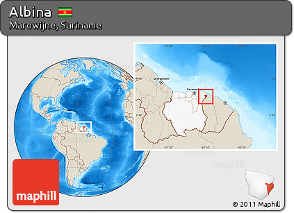 Shaded Relief Location Map of Albina, highlighted country