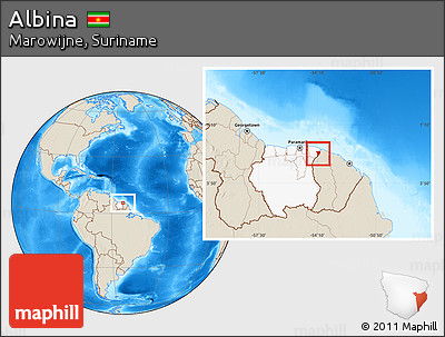 Shaded Relief Location Map of Albina, highlighted country