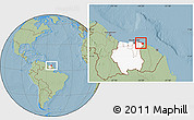 Savanna Style Location Map of Galibi, highlighted country, hill shading