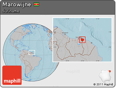 Gray Location Map of Marowijne, hill shading