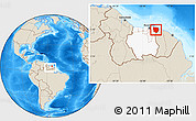 Shaded Relief Location Map of Marowijne, highlighted country, within the entire country