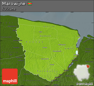 Physical Map of Marowijne, darken