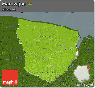 Physical Map of Marowijne, darken