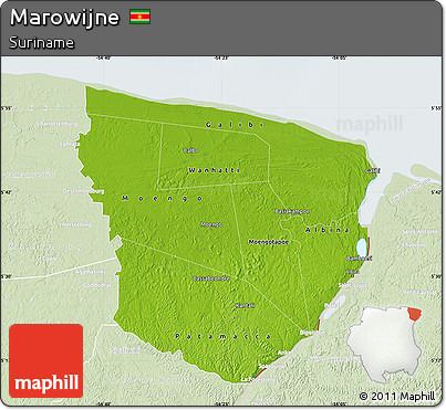 Physical Map of Marowijne, lighten