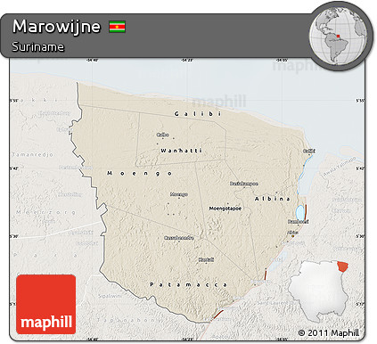 Shaded Relief Map of Marowijne, lighten