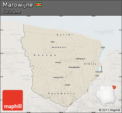 Shaded Relief Map of Marowijne, lighten