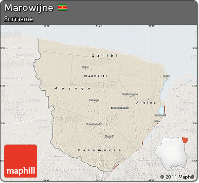 Shaded Relief Map of Marowijne, lighten