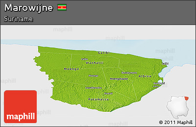Physical Panoramic Map of Marowijne, single color outside