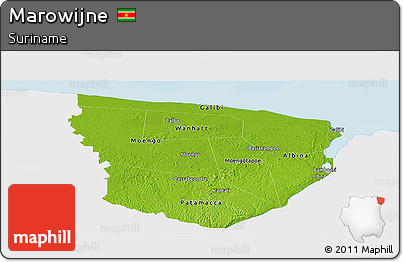 Physical Panoramic Map of Marowijne, single color outside