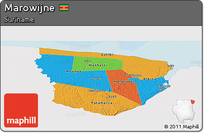 Political Panoramic Map of Marowijne, single color outside