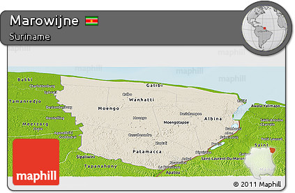 Shaded Relief Panoramic Map of Marowijne, physical outside