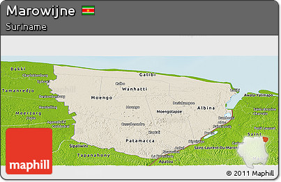 Shaded Relief Panoramic Map of Marowijne, physical outside