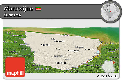 Shaded Relief Panoramic Map of Marowijne, satellite outside