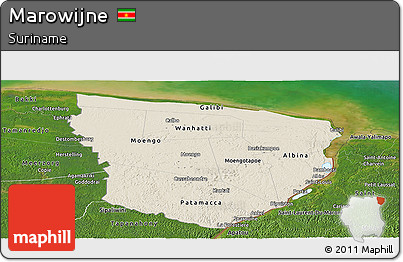 Shaded Relief Panoramic Map of Marowijne, satellite outside
