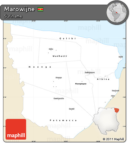 Classic Style Simple Map of Marowijne, single color outside