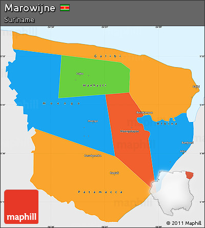 Political Simple Map of Marowijne, single color outside