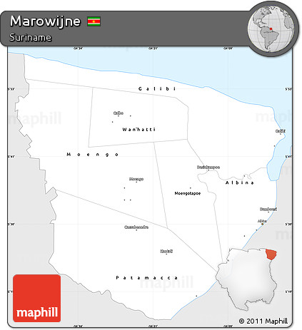 Silver Style Simple Map of Marowijne, single color outside