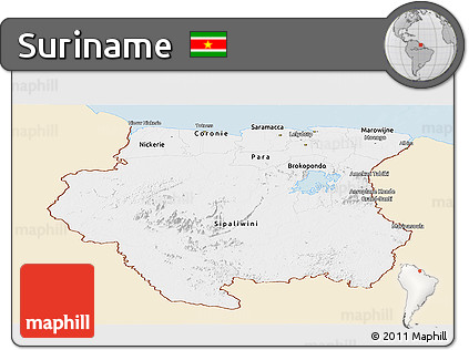 Classic Style Panoramic Map of Suriname, single color outside