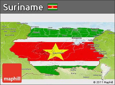 Flag Panoramic Map of Suriname, physical outside, bathymetry sea